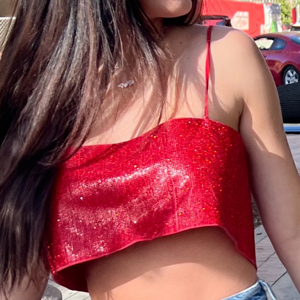 Zara red shimmery crop top